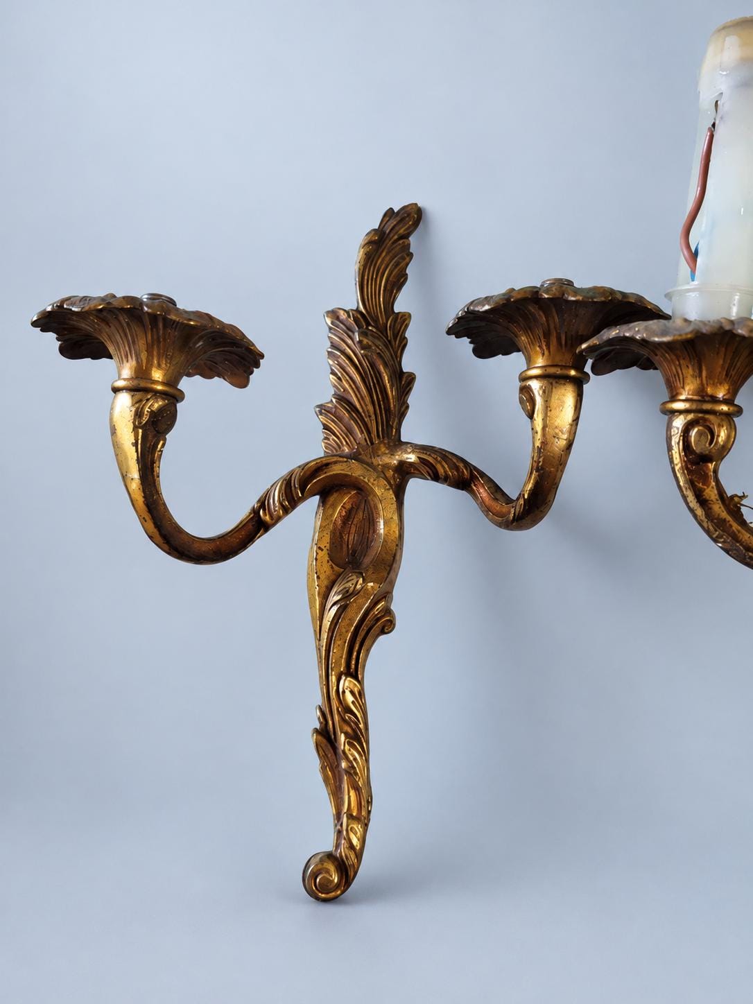 Pair of Vintage Louis XV Style Gilt Two-Arm Wall Sconces, Rococo Acanthus Leaf and Scroll Candle Lights for Entryway or Bedroom