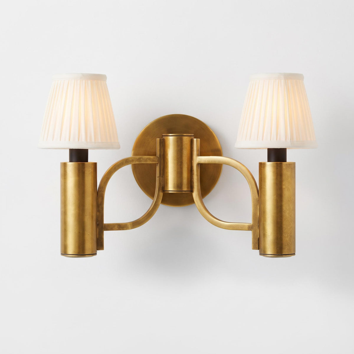 1970s Brass Two-Light Wall Sconce, Loop Arms and Cylinder Sockets, Sciolari Style