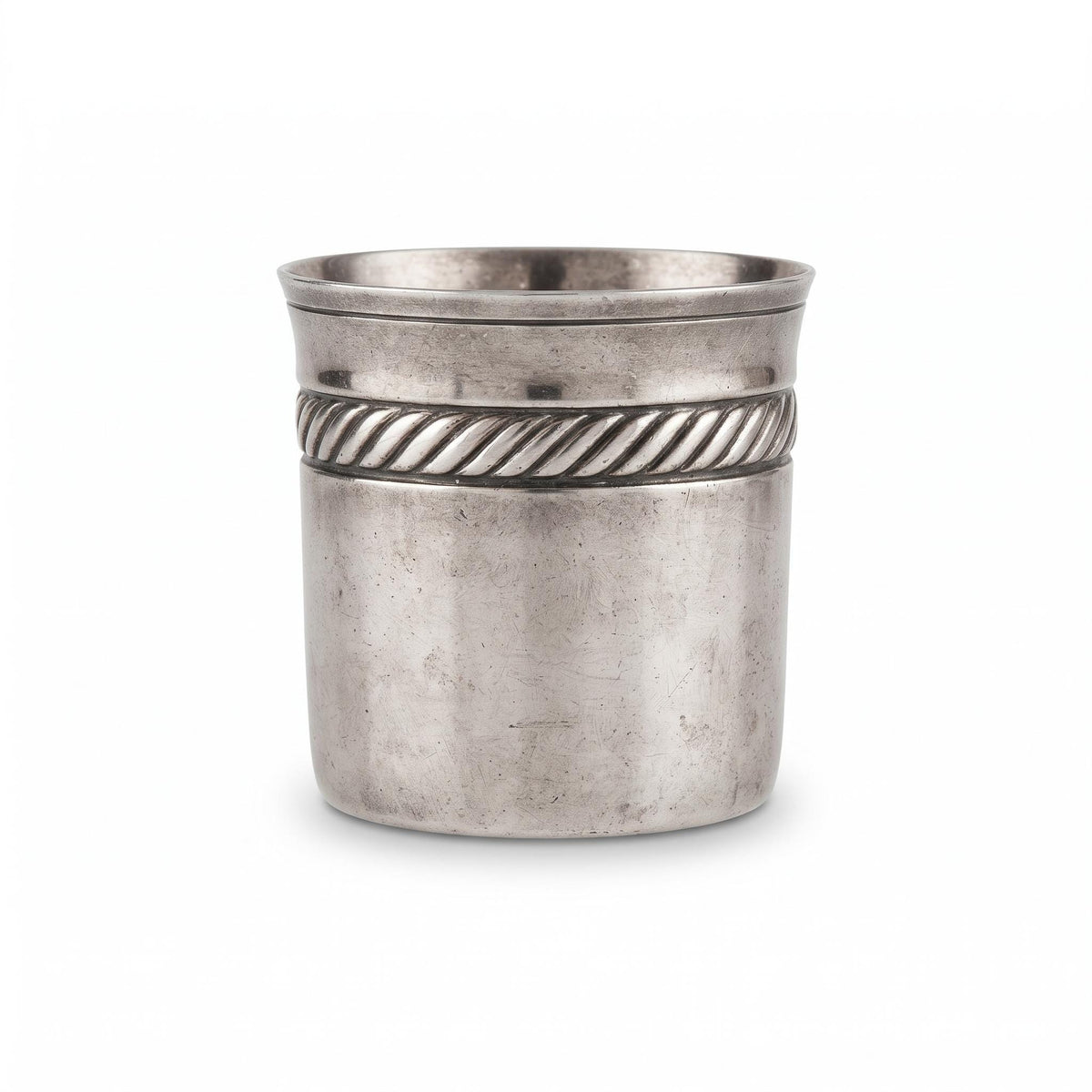 Vintage Mid-Century Silver-Tone Egg Cup with Rope-Twist Band