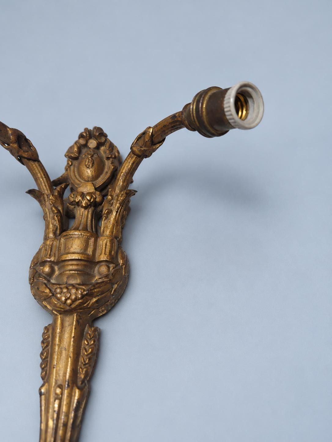Small Gilt Louis XVI Style Two-Arm Wall Sconce with Laurel Garland, Vintage