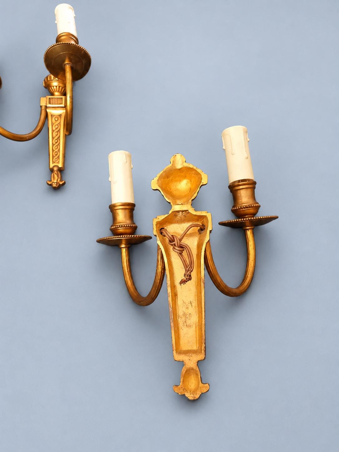 Pair of Small Gilt Louis XVI Style Two-Arm Wall Sconces with Urn Finial, Vintage