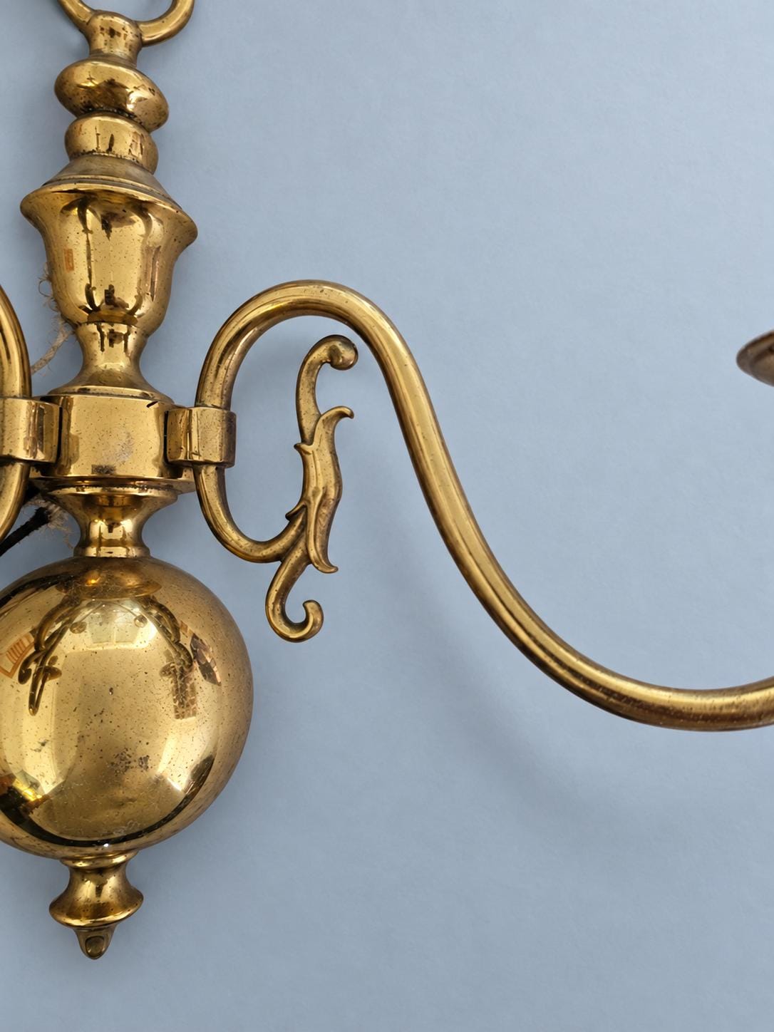 Pair of Brass-Tone Two-Arm Wall Sconces, Dutch Baroque Style, Vintage Ball Base Lights