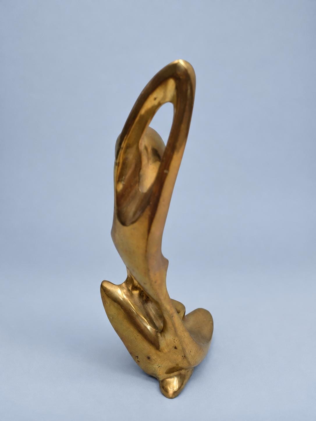 Vintage Mother and Child Abstract Sculpture, Gold-Tone Metal Maternité Figure, Modernist Mid-Century Style, 17 cm