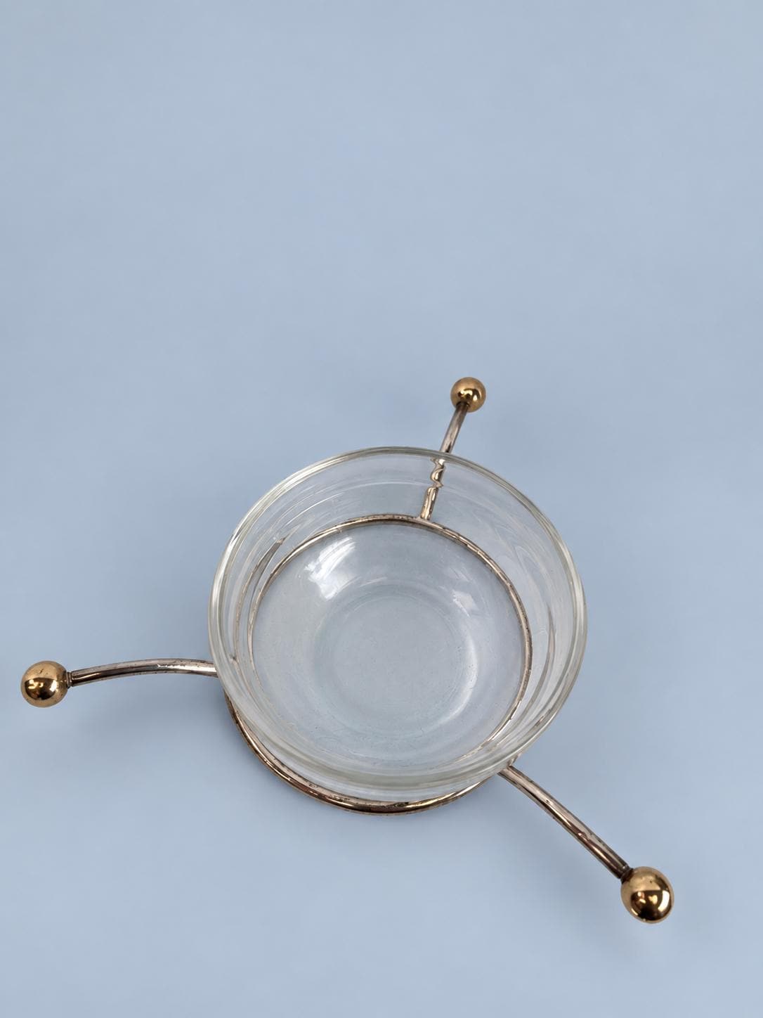 Caviar Server with Iced Bowl, Removable Three-Arm Holder and Glass Dish, Silver-Tone Footed Bowl with Gold-Tone Finials