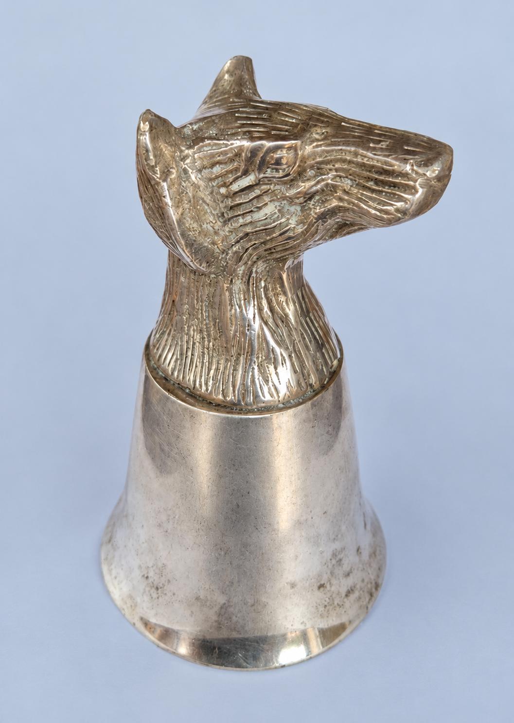 Vintage 1960s–70s Italian Silver-Tone Dog's Head Stirrup Cup
