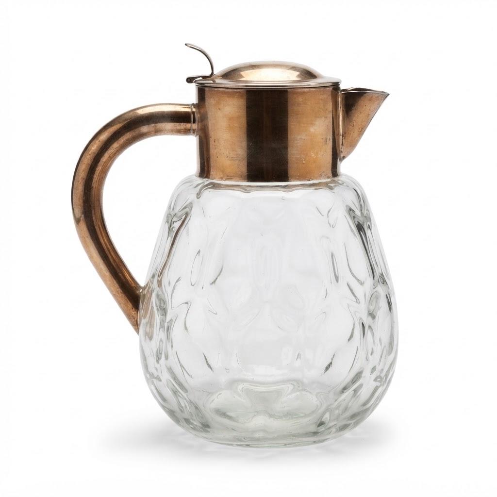 Vintage Molded Glass Pitcher with Silver-Plated Lid and Handle, 28 cm