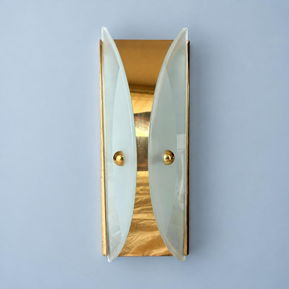 Vintage Italian-Style Brass Wall Sconce with Frosted Glass Wings, 30 cm