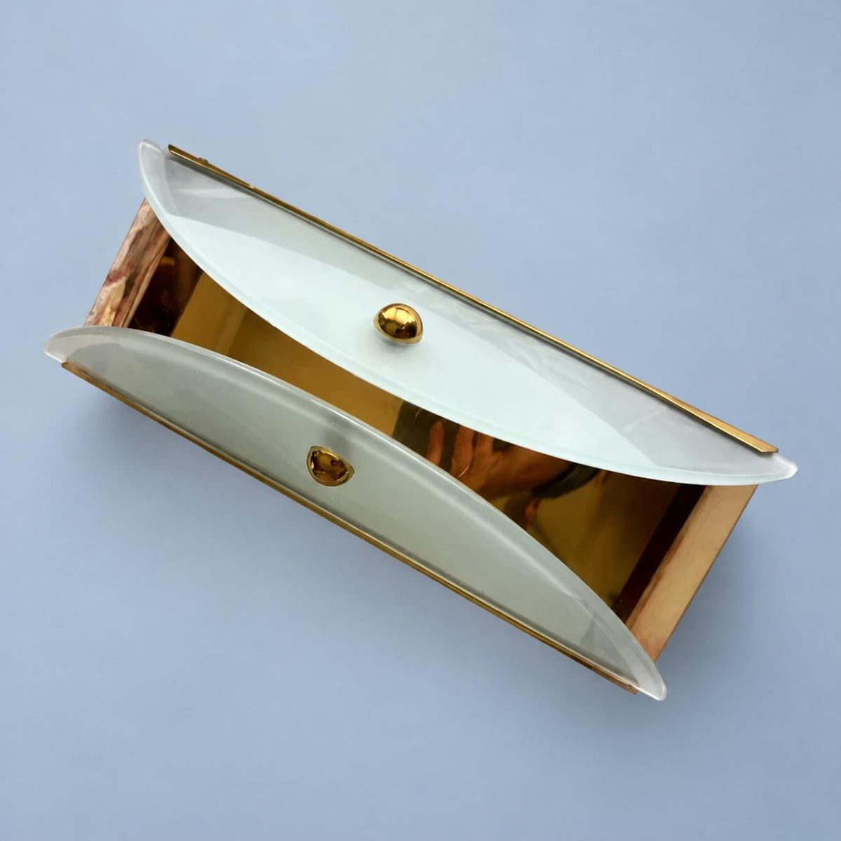 Vintage Italian-Style Brass Wall Sconce with Frosted Glass Wings, 30 cm