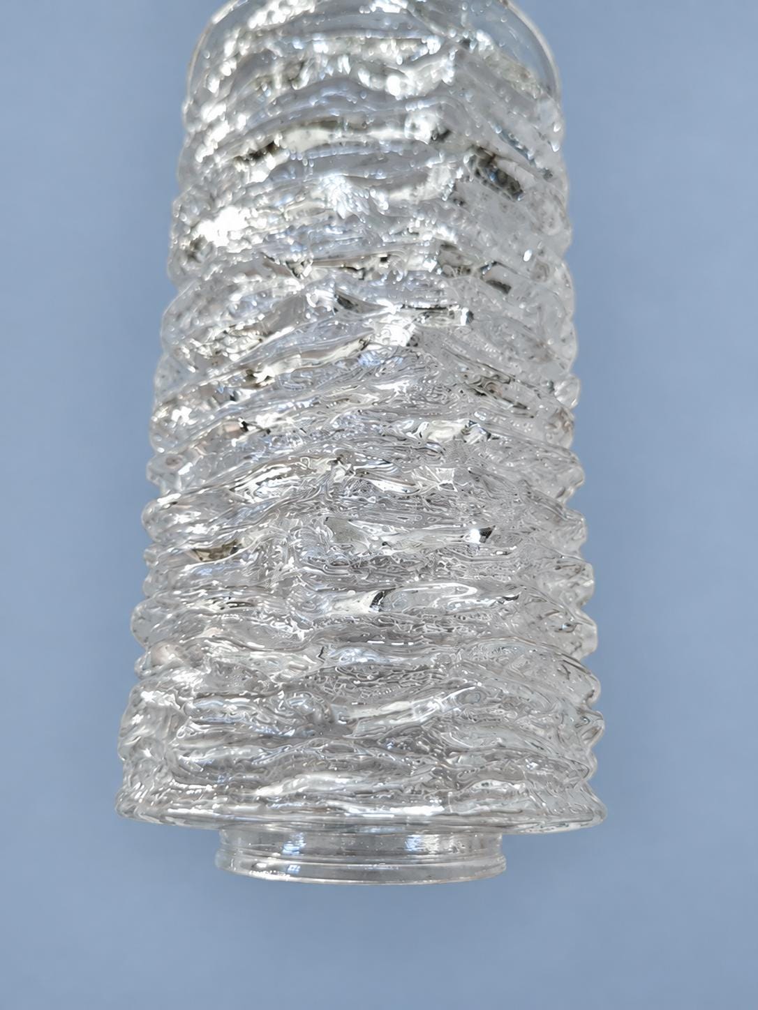 Vintage Pair of Ice Glass Wall Sconces, Attributed 1970s, Chrome-Finish Metal with Textured Clear Glass Shades, 20 cm