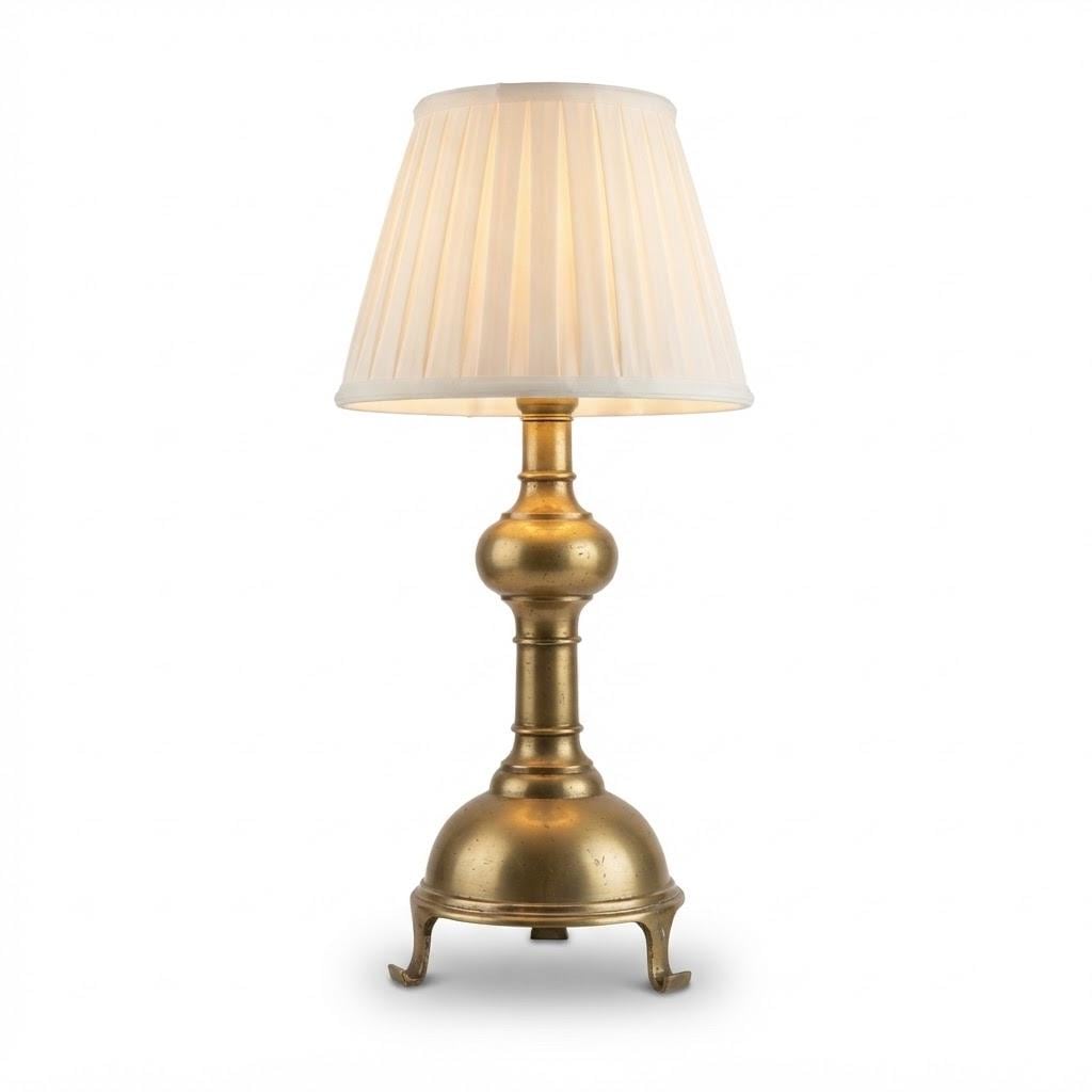 Vintage Brass Table Lamp Base, Baluster Candlestick Form with Ball Knop and Tripod Feet, Sold Without Shade, 43 cm