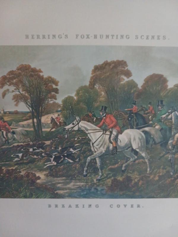 Vintage Breaking Cover Fox-Hunting Print after Herring, Framed Riders and Hounds Scene, Unglazed, 38 × 29 cm
