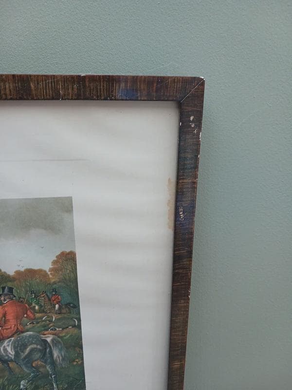 Vintage Breaking Cover Fox-Hunting Print after Herring, Framed Riders and Hounds Scene, Unglazed, 38 × 29 cm