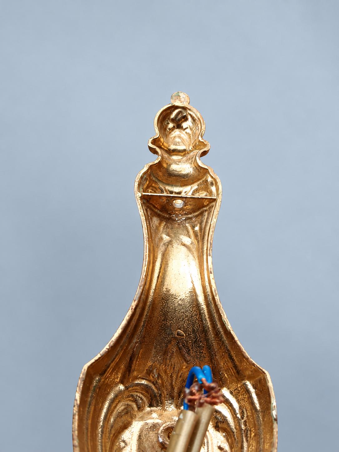Vintage Pair of Louis XV Rocaille Style Wall Sconces, Attributed Mid-20th Century, Gilt Metal with Two Candle Lights Each, 30 cm