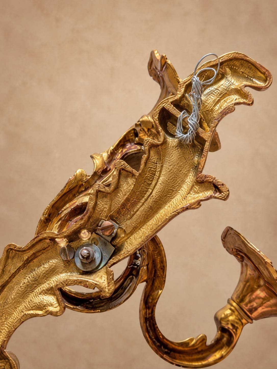 Louis XV Style Gilt Two-Arm Wall Sconce, Rocaille Scroll and Acanthus Design, Vintage
