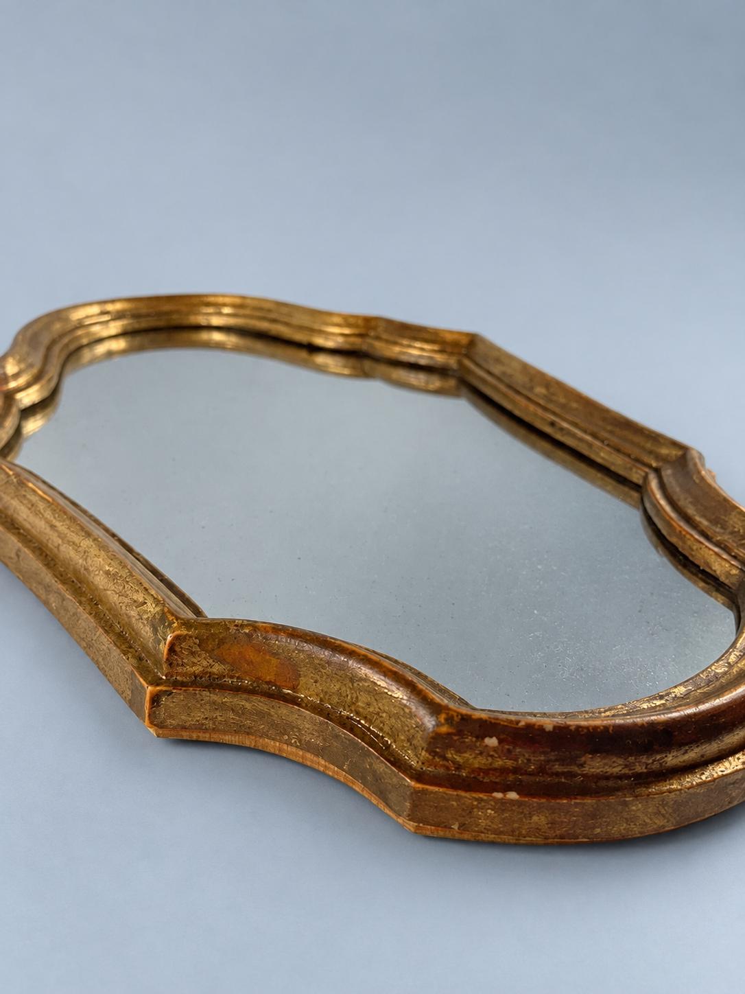 Vintage Small Gold-Tone Wall Mirror with Arched Shaped Frame and Softly Worn Gilding, 21 × 32 cm