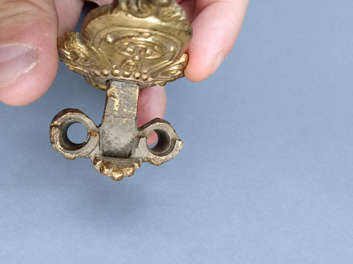 Vintage Pair of Small Double Candle Holders with Bearded Masks, Gilt Metal Wall or Furniture Mounts, Renaissance Revival, 19th Century