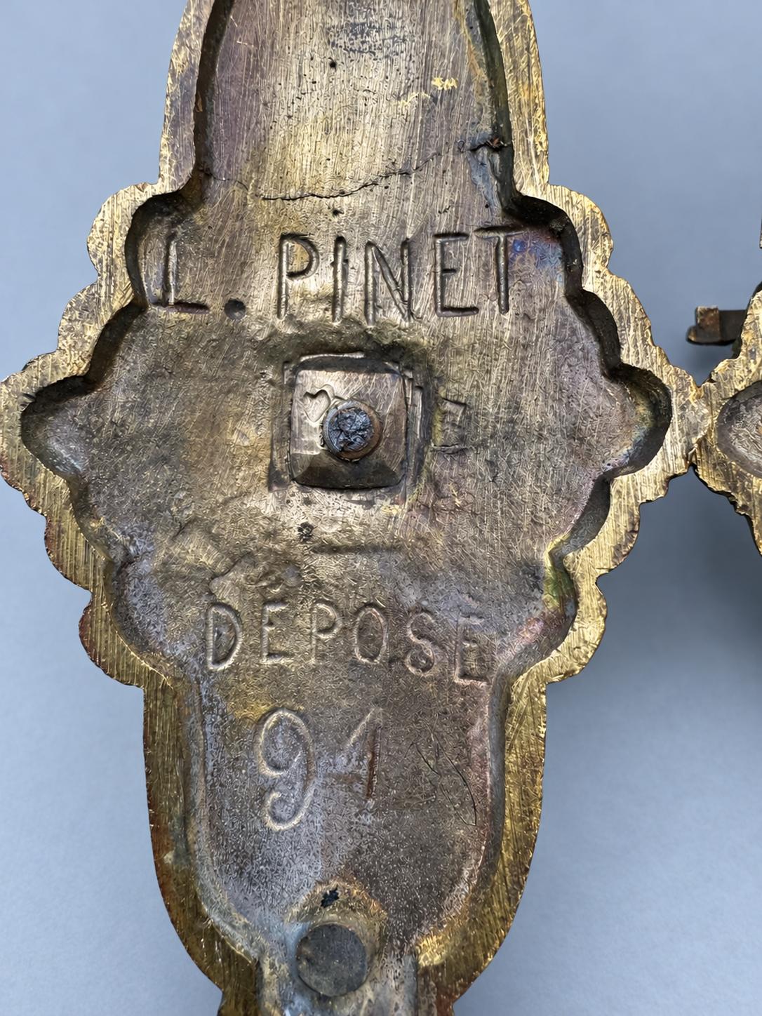 Vintage Pair of Small Double Candle Holders with Bearded Masks, Gilt Metal Wall or Furniture Mounts, Renaissance Revival, 19th Century