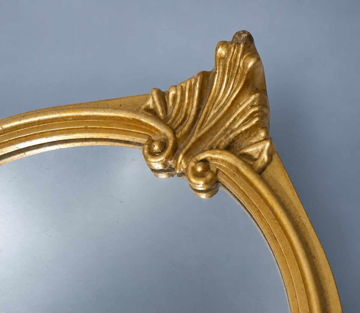 Vintage Louis XV Style Wall Mirror, Gold-Tone Resin Frame with Palmette Crest and Scrolled Shell Base, Attributed 1970s–80s, 42 cm