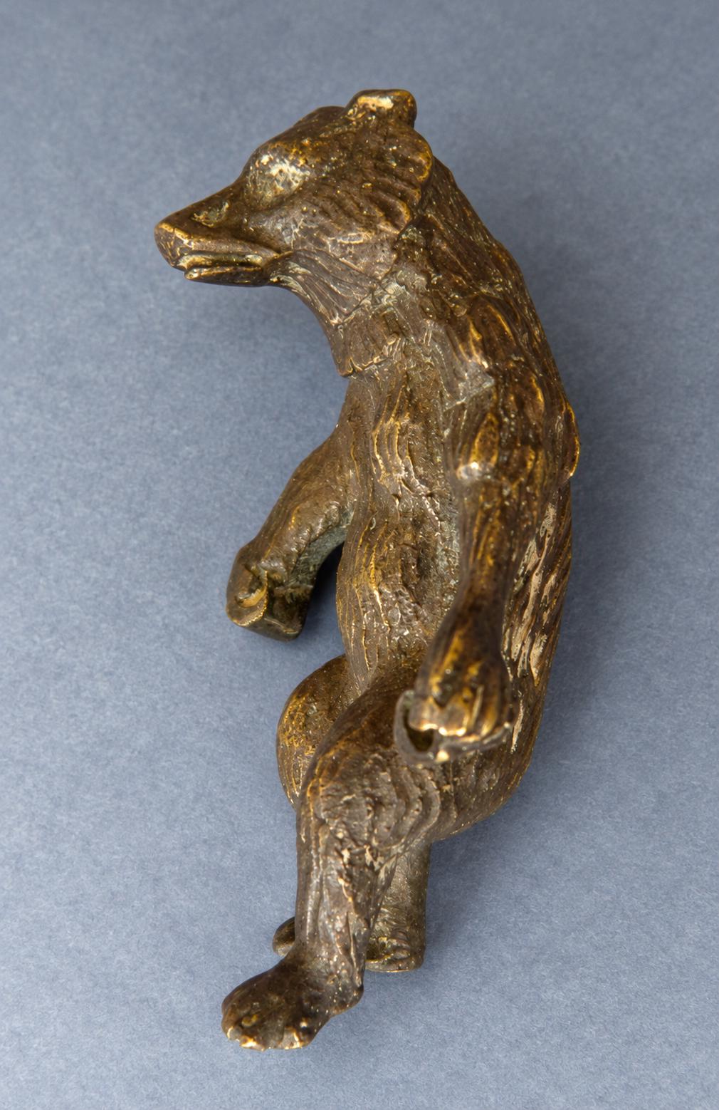 Vintage Miniature Standing Bear Figure, Dark Patinated Metal Bear on Hind Legs, Attributed 19th Century, 5.5 cm