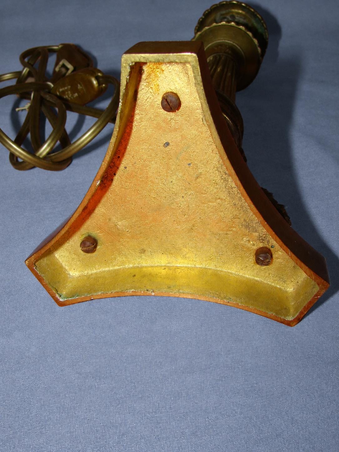 Vintage Restauration Style Candlestick Table Lamp, Gold-Tone Metal Fluted Column on Lion-Paw Tripod Base, 19th Century, Sold Without Shade