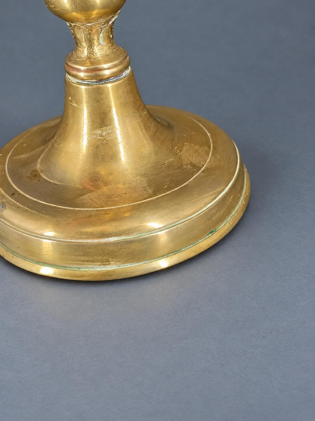 Vintage Pair of Brass Candlesticks, Restauration Style Baluster Stems on Domed Round Bases, Attributed 19th Century, 28 cm