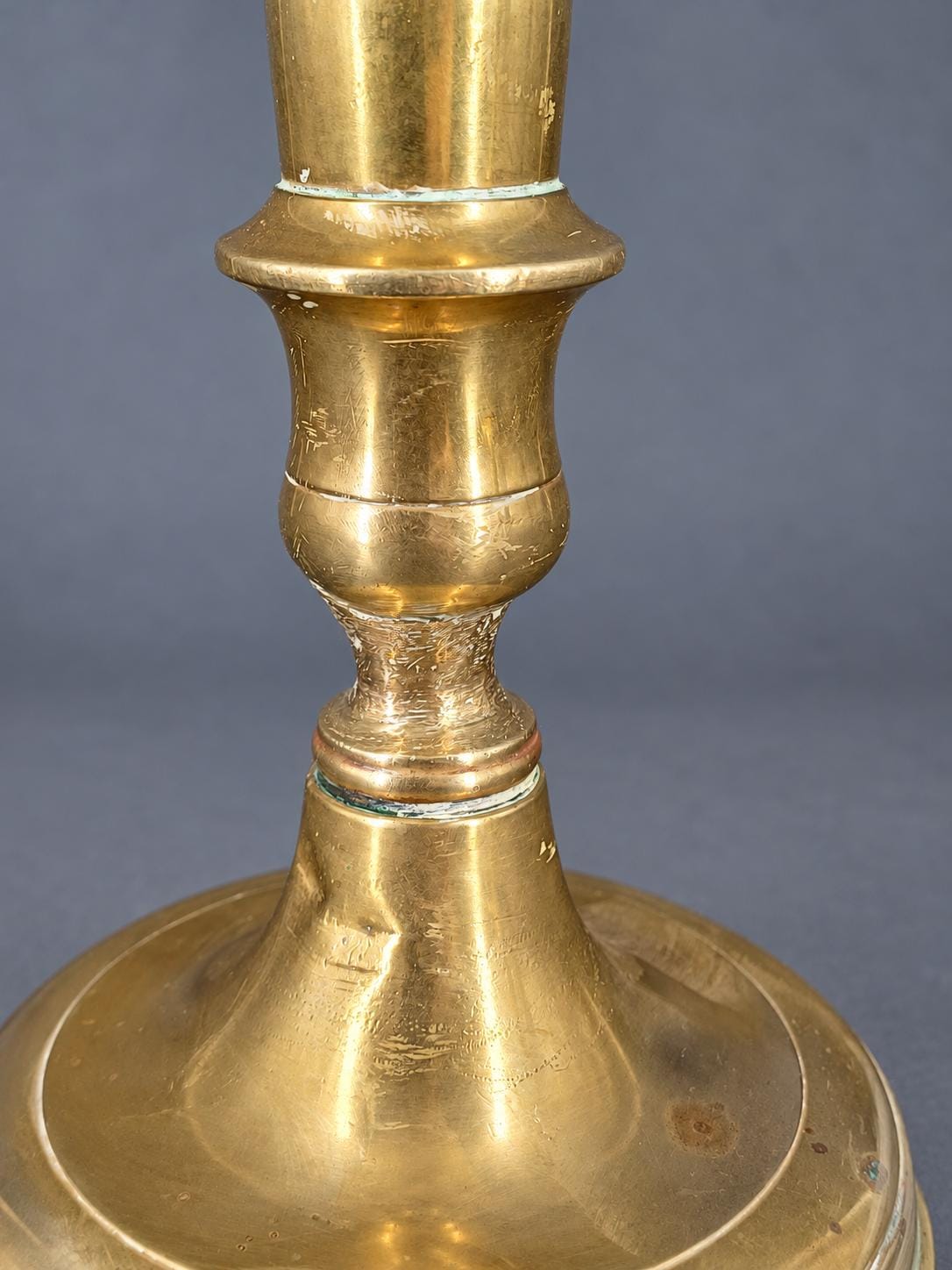 Vintage Pair of Brass Candlesticks, Restauration Style Baluster Stems on Domed Round Bases, Attributed 19th Century, 28 cm