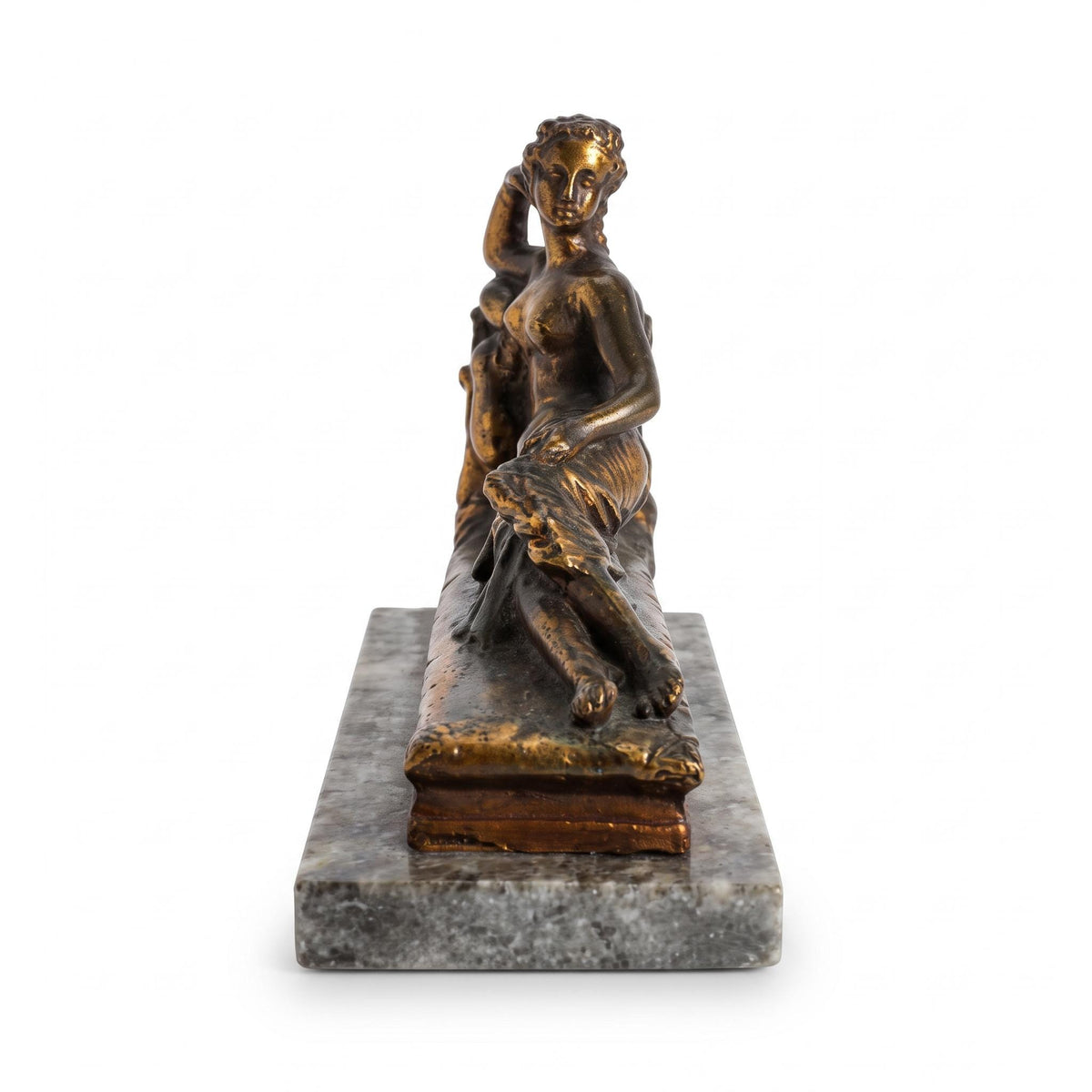 Pauline Borghese as Venus Statue After Canova, Copper-Tone Metal on Marble Base, Vintage