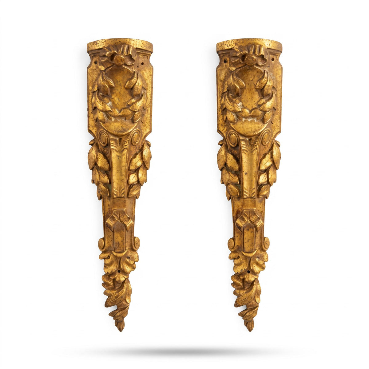 Pair of Gilt Metal Louis XVI Style Furniture Mounts with Laurel Wreath, Vintage