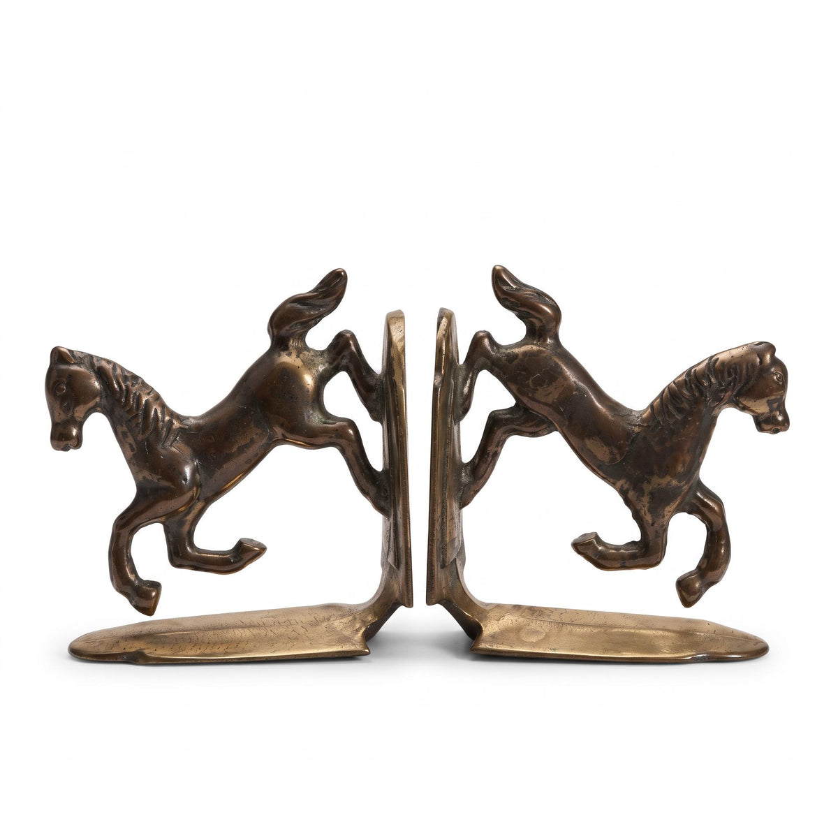 Pair of Vintage Solid Brass Horse Bookends, Leaping Stallion Figural Book Holders, Equestrian Library and Office Shelf Decor