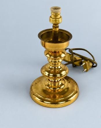 Vintage Pair of Gold-Tone Metal Table Lamp Bases, Turned Balusters and Bowl Collars, 22.3 cm