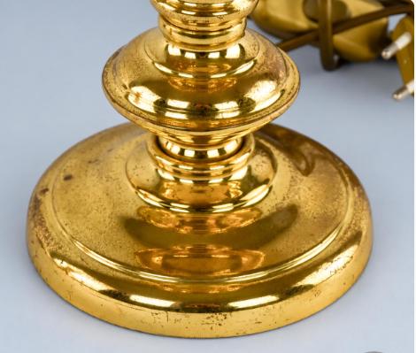 Vintage Pair of Gold-Tone Metal Table Lamp Bases, Turned Balusters and Bowl Collars, 22.3 cm