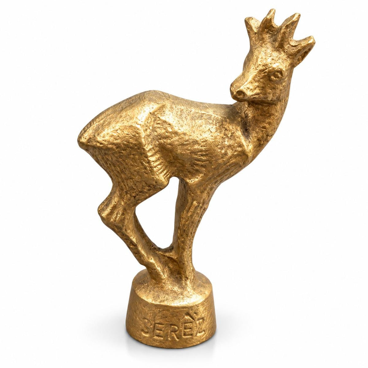 Vintage Miniature Solid Brass Roe Deer Figurine, Small Stag Statue Marked Jerez, Woodland Animal Desk Ornament or Paperweight