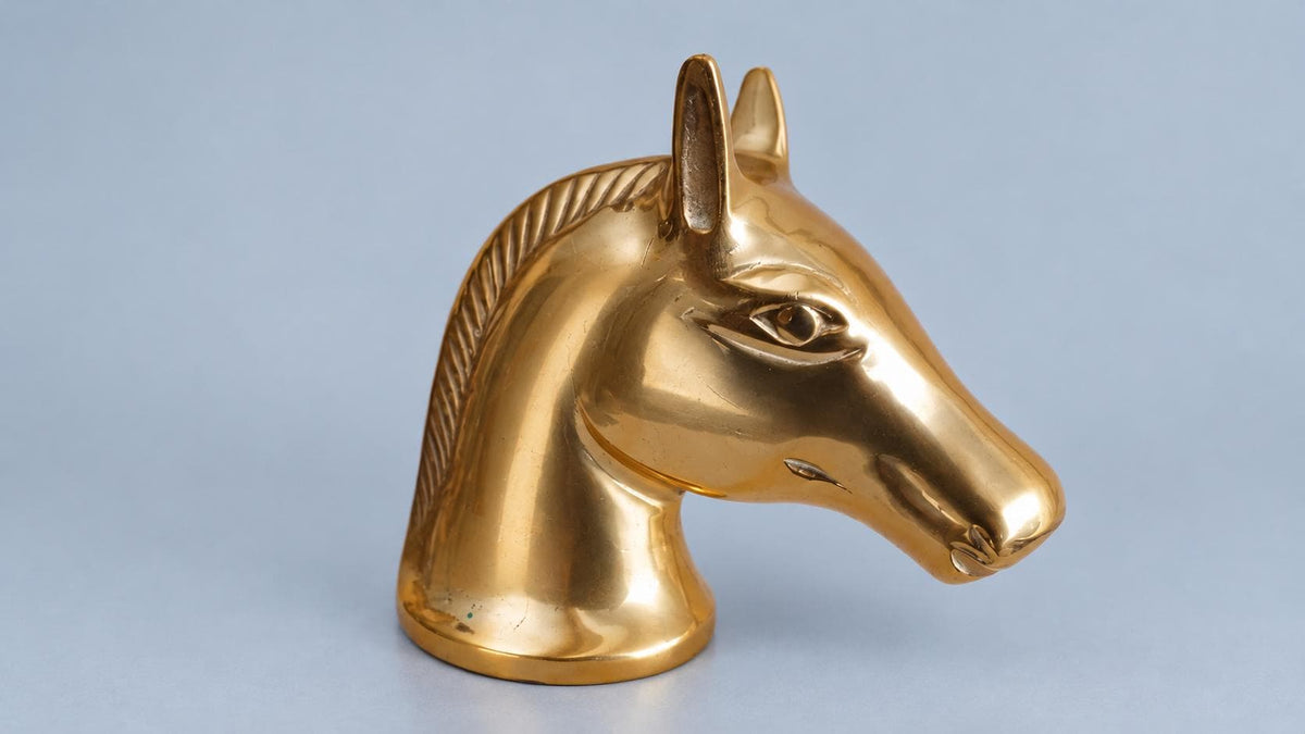 Vintage Brass Horse Head Bottle Opener, Polished Equestrian Bar Tool and Desk Sculpture, Classic Barware Gift for Horse Lovers