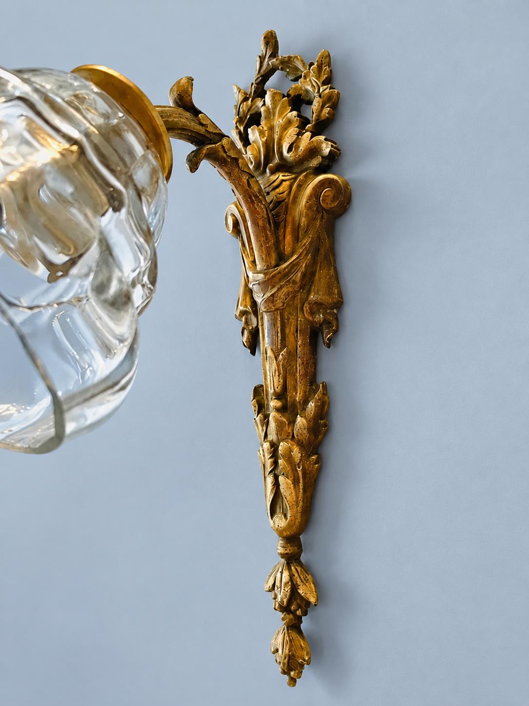 Louis XVI Style Gilt Metal Wall Sconce with Clear Glass Tulip Shade, Vintage