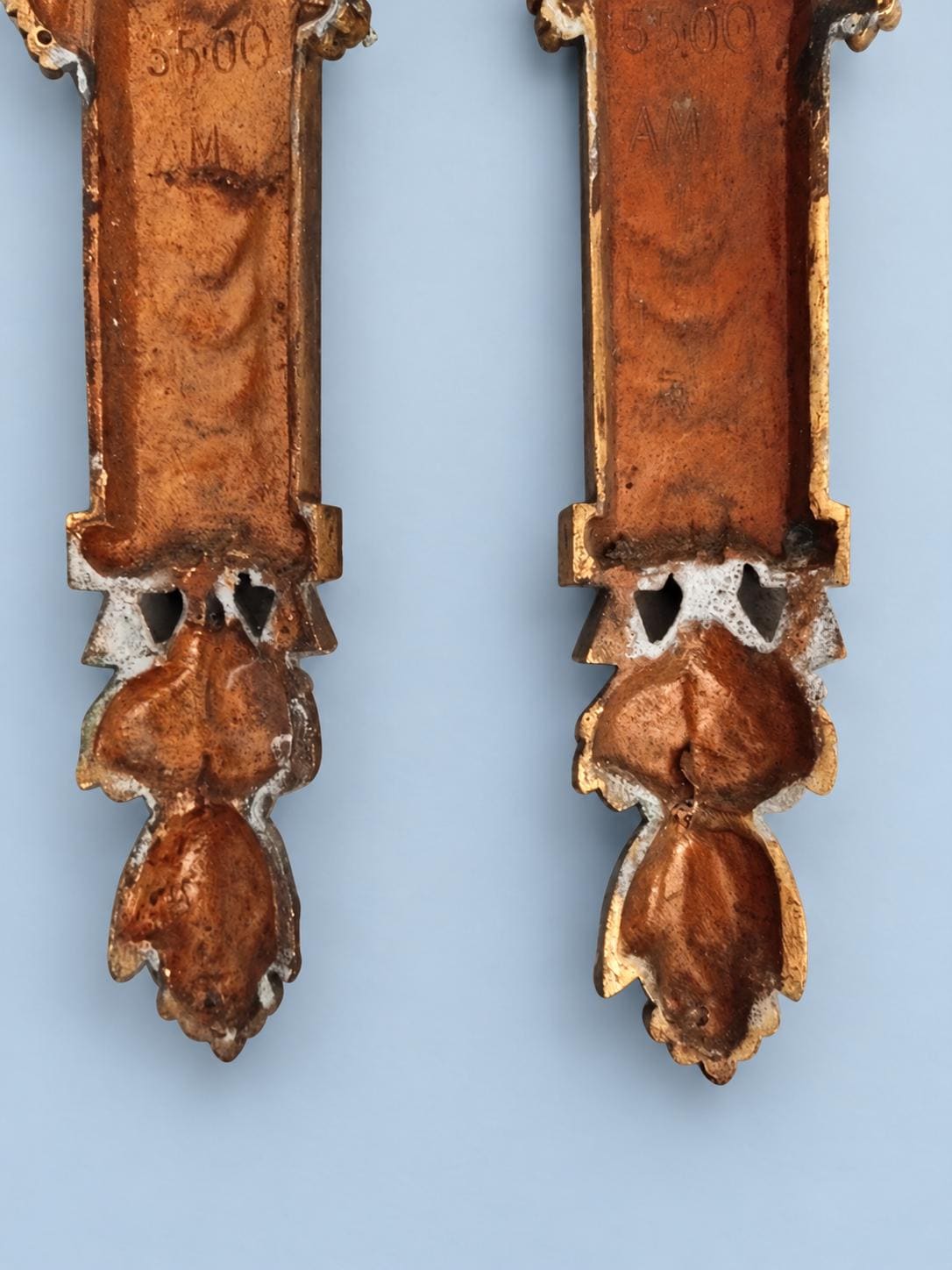 Pair of Gilt Metal Pilaster Furniture Mounts with Acanthus Leaves, Vintage