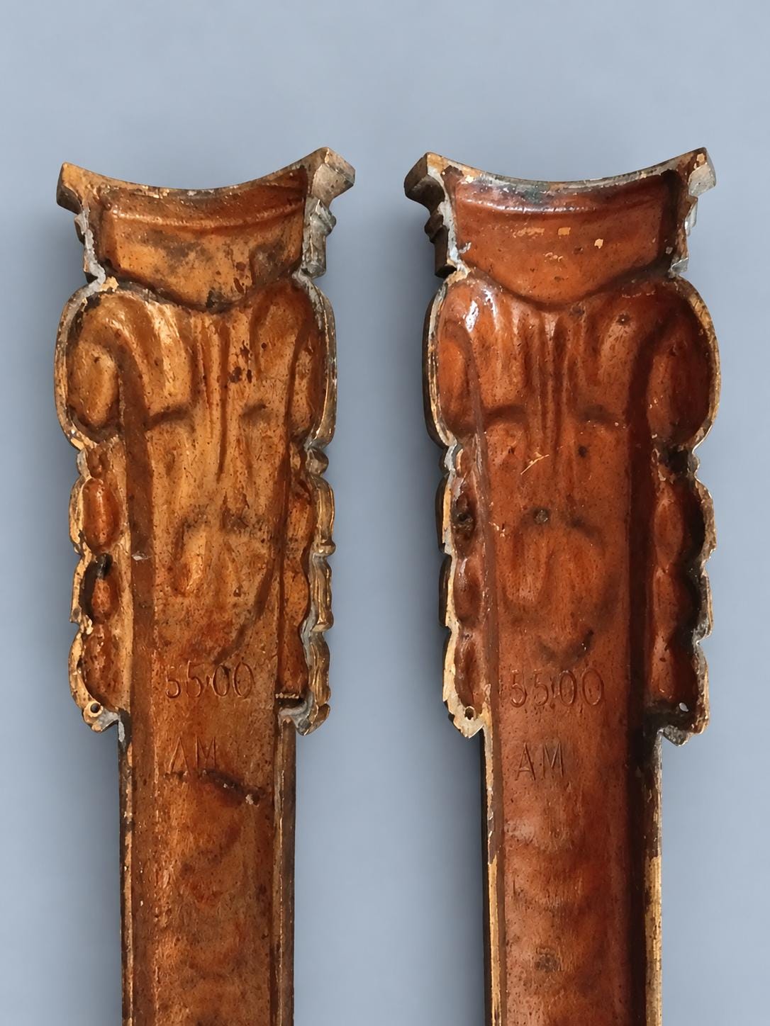 Pair of Gilt Metal Pilaster Furniture Mounts with Acanthus Leaves, Vintage