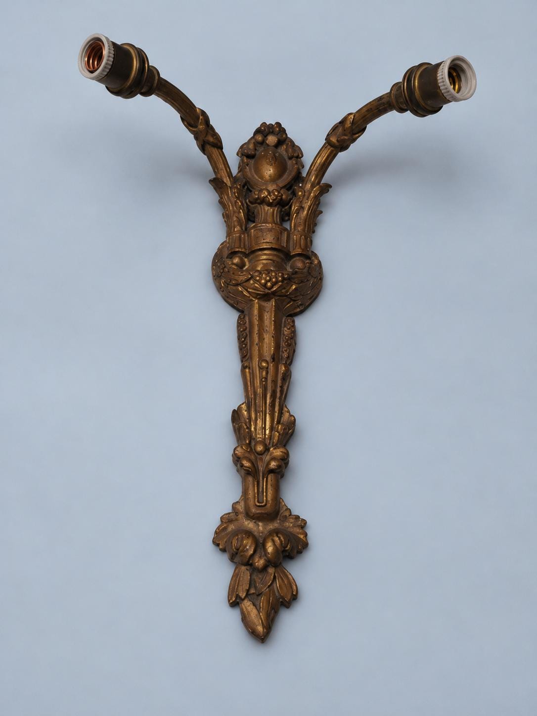 Small Gilt Louis XVI Style Two-Arm Wall Sconce with Laurel Garland, Vintage