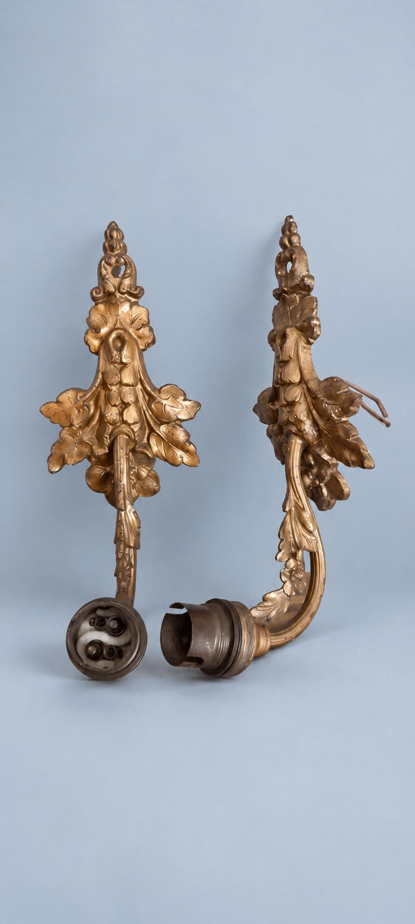Pair of Brass Single-Light Wall Sconces with Grapevine Leaf Design, Vintage