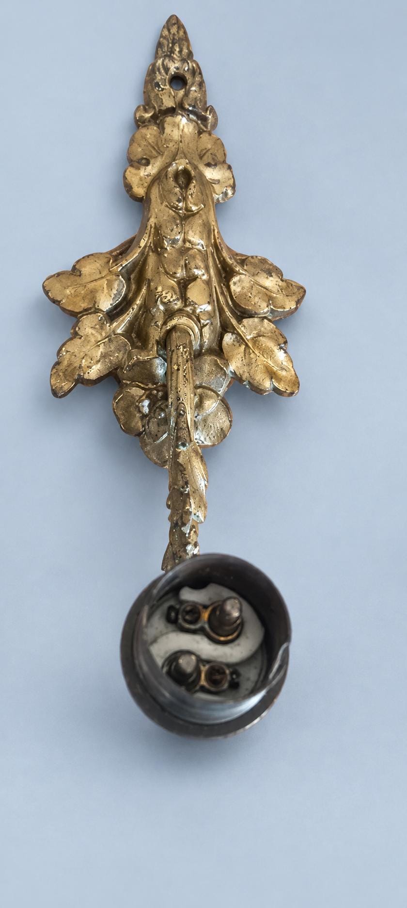Pair of Brass Single-Light Wall Sconces with Grapevine Leaf Design, Vintage