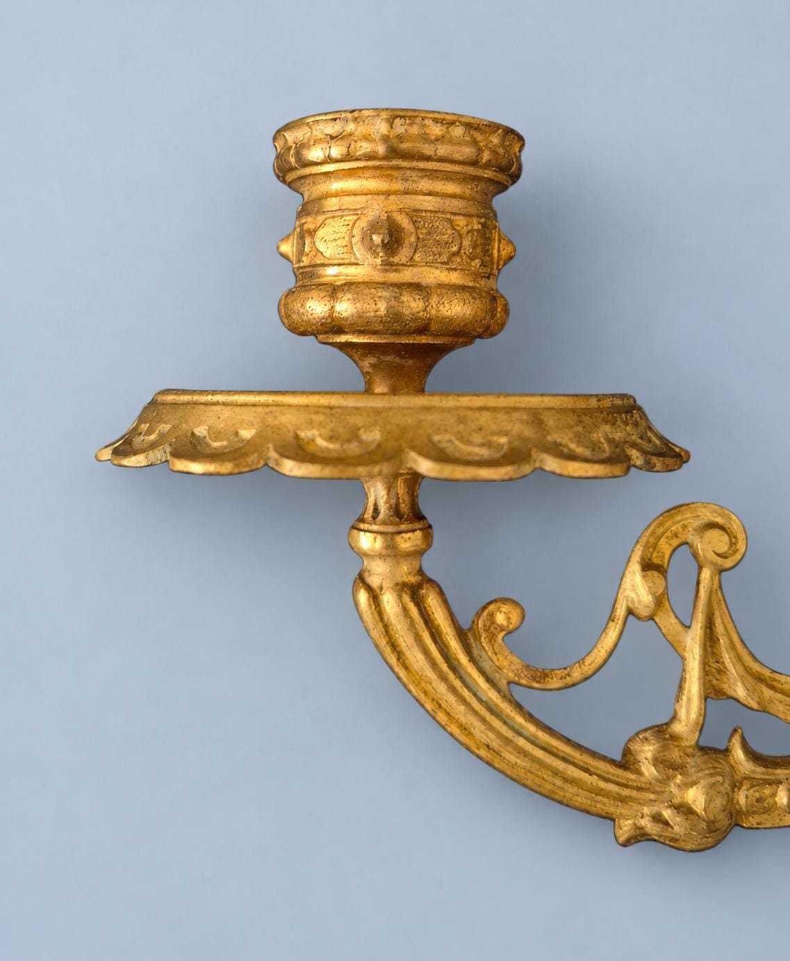 Pair of Gilt Metal Swing-Arm Candle Wall Sconces with Winged Cherub Busts, Vintage