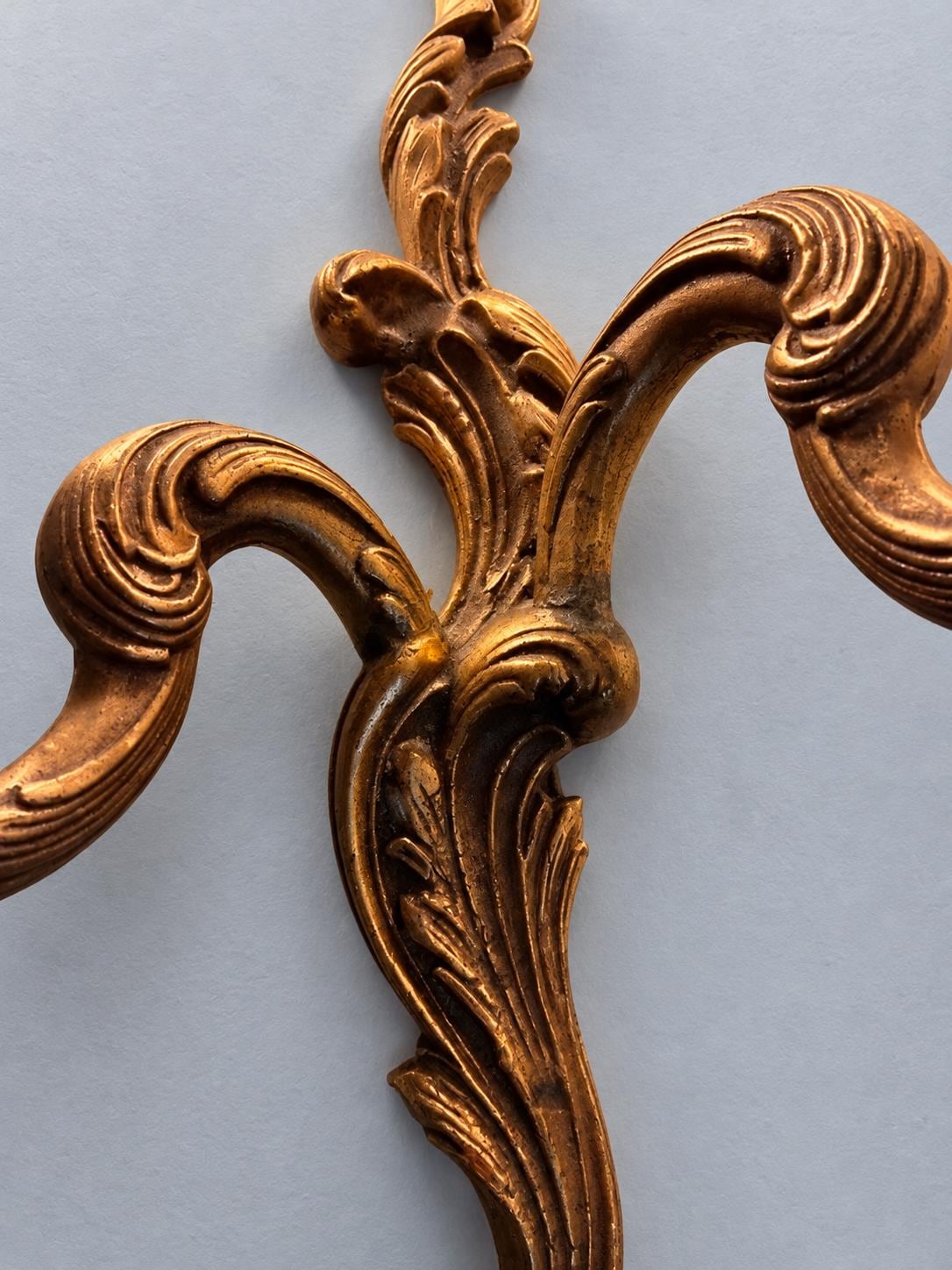 Louis XV Style Gilt Two-Arm Wall Sconce, Interlaced Scroll Arms, 1950s Vintage