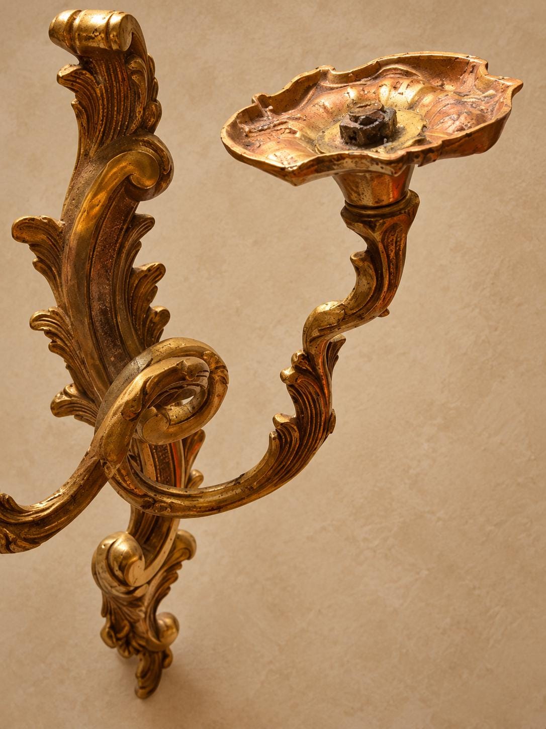 Louis XV Style Gilt Two-Arm Wall Sconce, Rocaille Scroll and Acanthus Design, Vintage