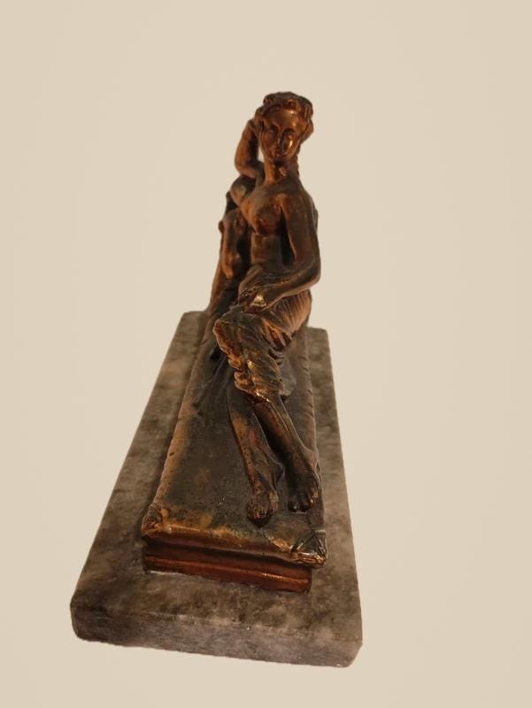 Pauline Borghese as Venus Statue After Canova, Copper-Tone Metal on Marble Base, Vintage