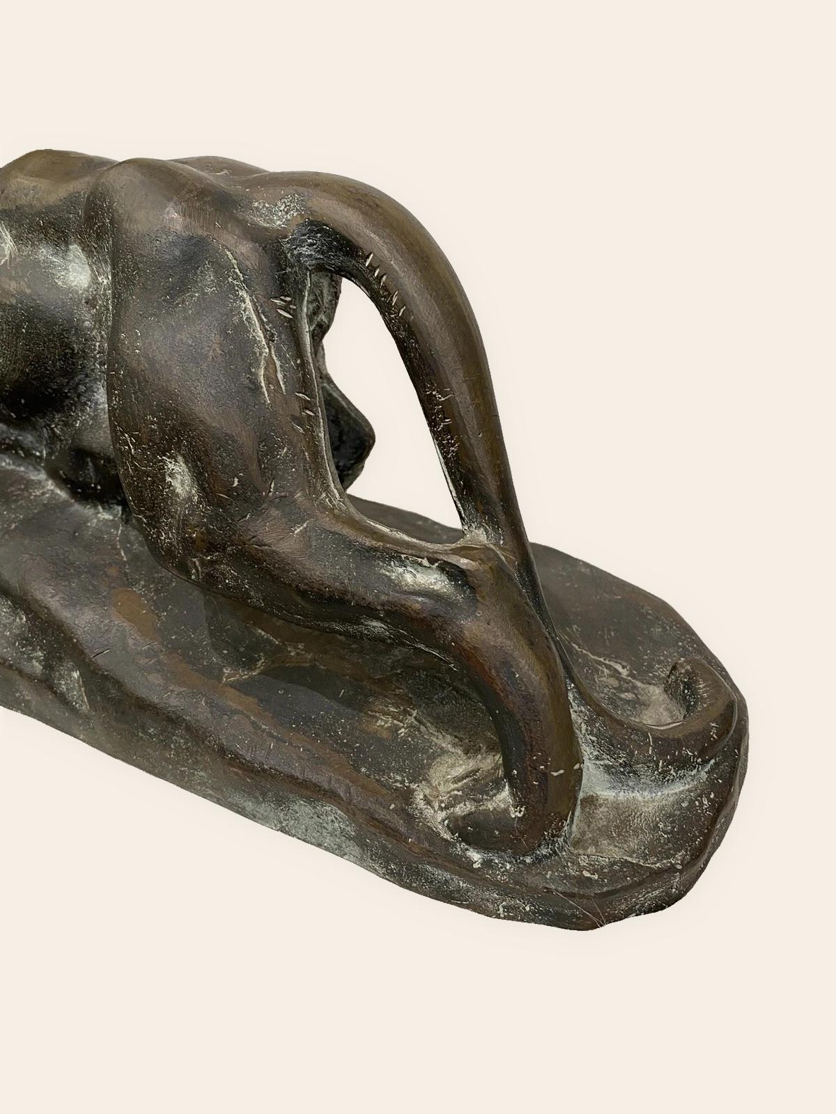 Vintage Art Deco Bronze Panther Sculpture, Stalking Big Cat on Naturalistic Base, Large Animalier Statue, 18.5 Inches Long