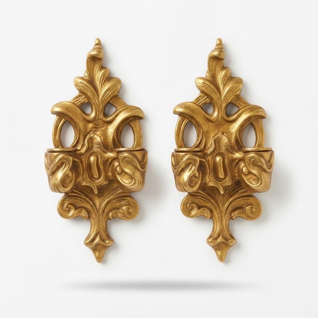 Vintage Pair of Gilt Metal Rococo Furniture Handles, Louis XV Style Rocaille Pulls for Commode, Dresser or Sideboard