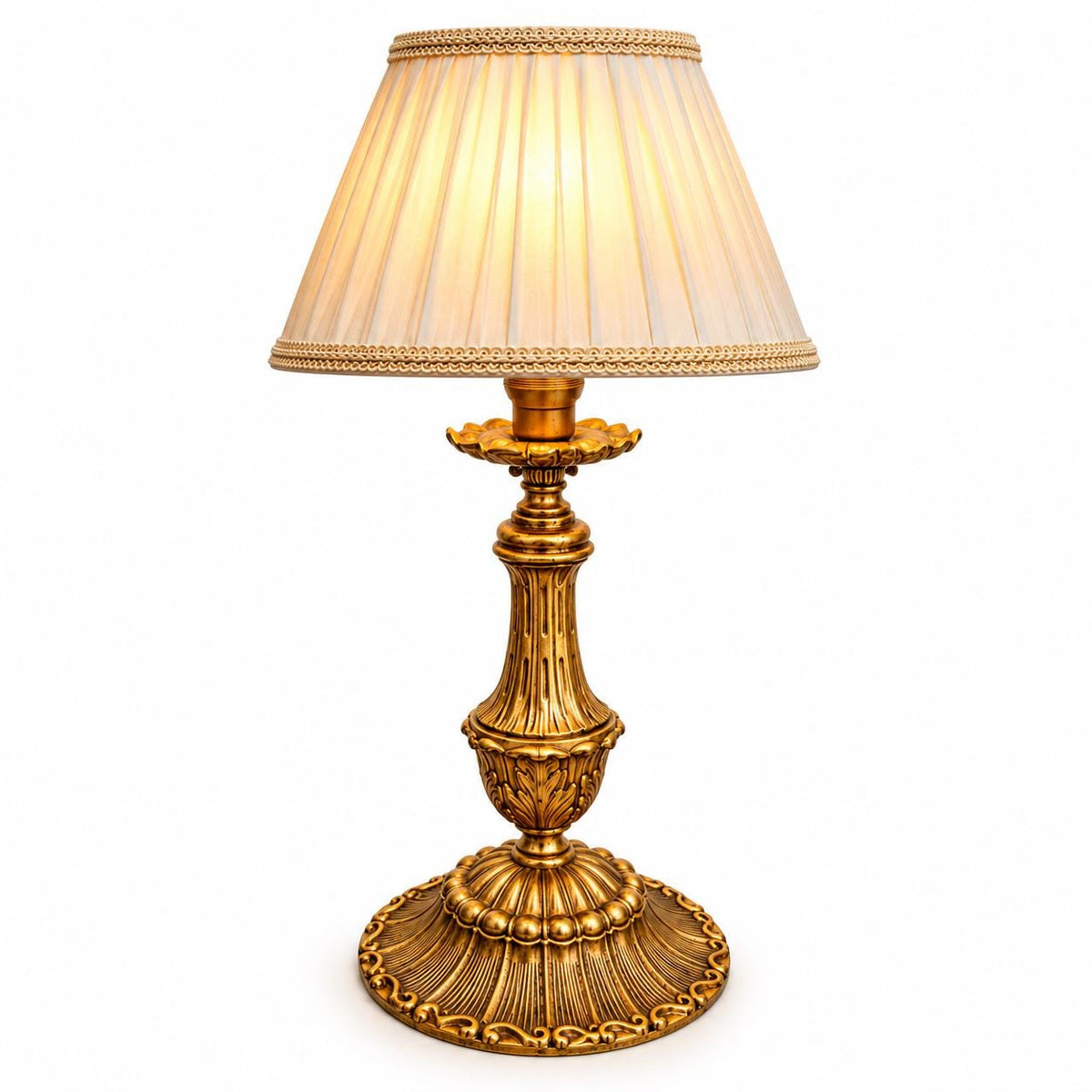 Vintage Large Brass Baroque Style Table Lamp Base, Fluted Baluster Column with Gadrooned Foot, Classic Desk or Bedside Lamp Light
