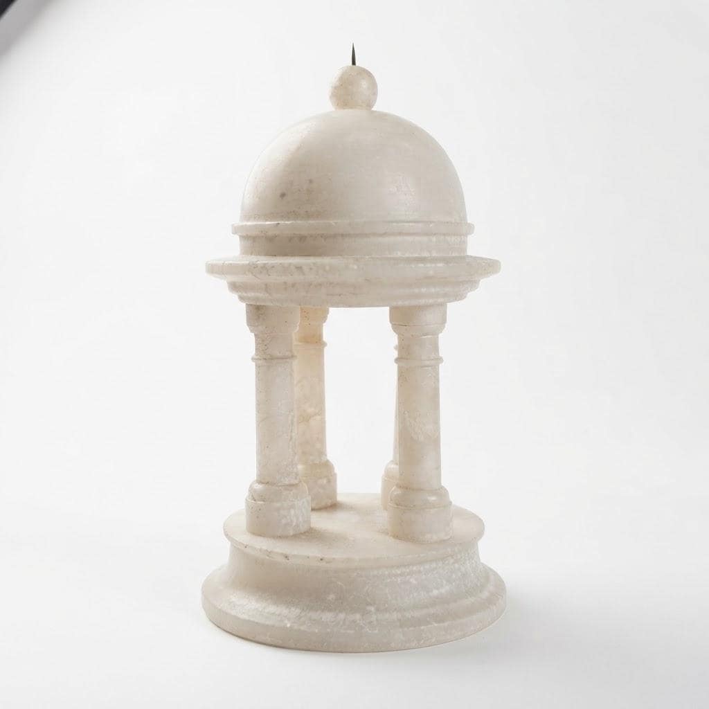 Antique 19th Century Alabaster Temple of Vesta, Grand Tour Souvenir with Four Columns and Domed Roof, Neoclassical Decor
