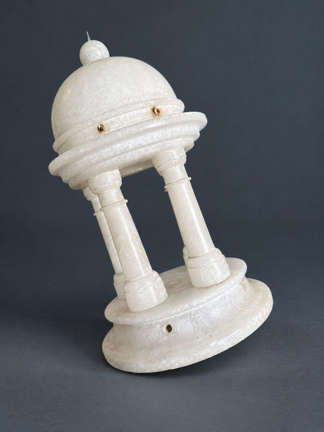 Antique 19th Century Alabaster Temple of Vesta, Grand Tour Souvenir with Four Columns and Domed Roof, Neoclassical Decor