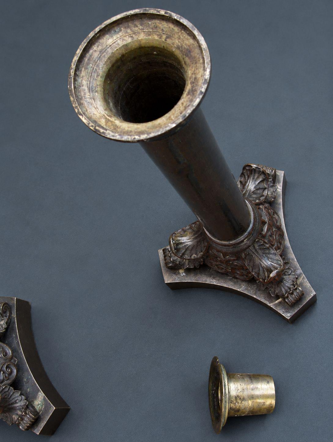 Pair of Antique French Asteare Patent Candlesticks, Spring-Loaded Column Candle Holders with Acanthus Tripod Bases, circa 1850
