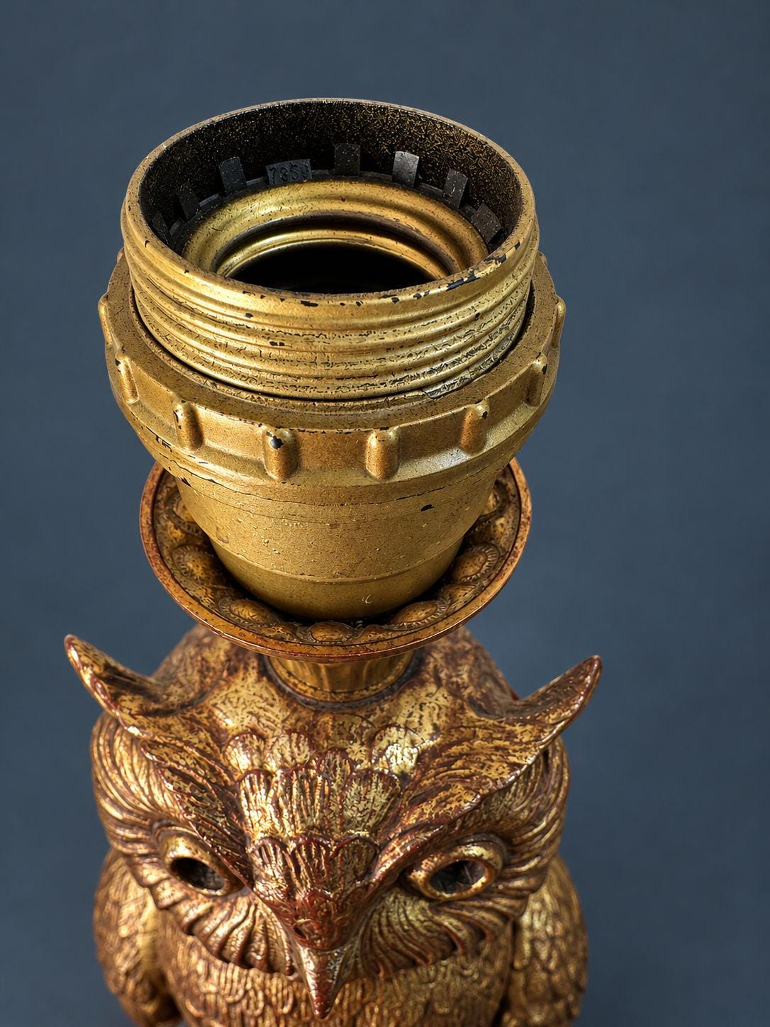 Pair of Vintage 1960s Gilt Metal Owl Table Lamps, Horned Owls Perched on Oak Leaf Branches, Hollywood Regency Bedside Lighting